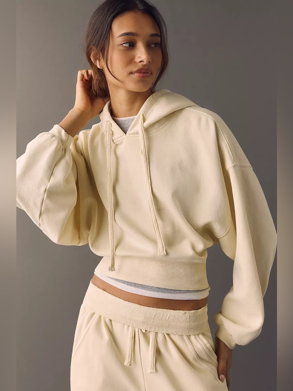 Daily Practice Drawstring Cropped oversized Hoodie • Pastel Yellow